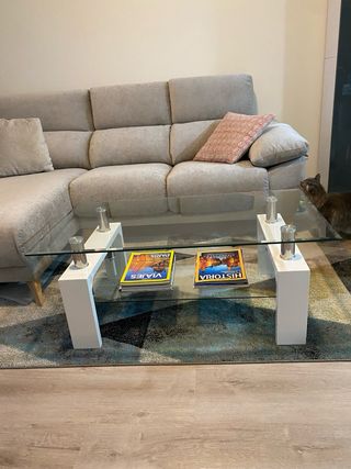 Mesa de centro cristal y metal