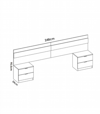 Cabecero y Mesitas de Noche. Blanco/Alistonado