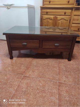 Mesa de centro madera y cristal Madera de roble