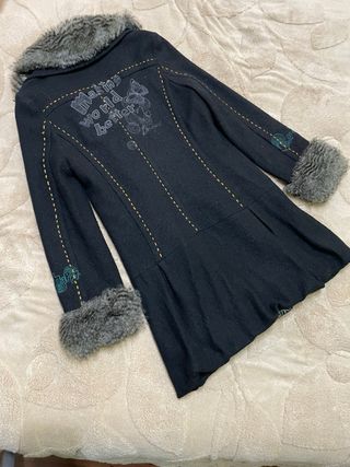 Abrigo Desigual Talla S 36/38 Negro Flores