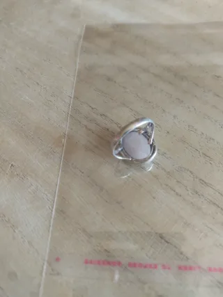 Anello Argento Quarzo Rosa Naturale Misura 18.5