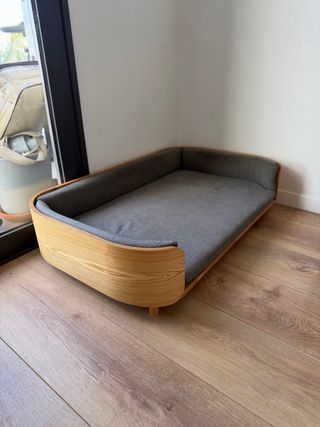Cama perro madera grande gris
