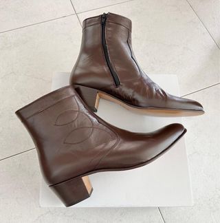 Botines tacon cubano 5 cm piel marron hombre