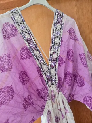 Vestido largo estampado morado y blanco