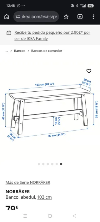 2 x Banco de madera Ikea