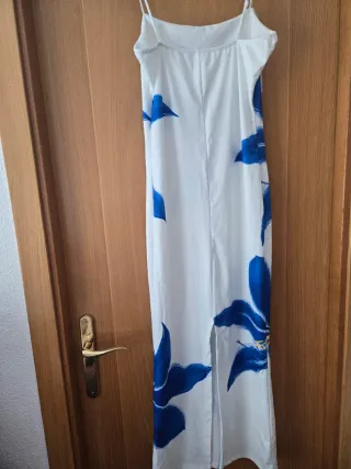 Vestido largo estampado flores azules