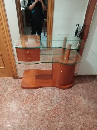 Recibidor de entrada madera y cristal