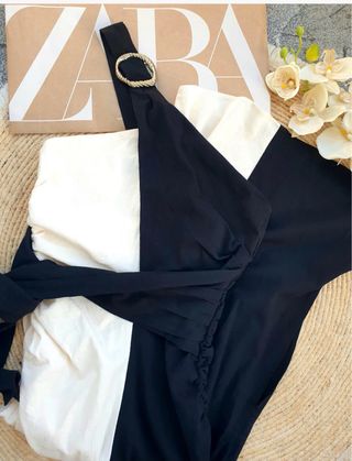 Vestido Zara Bicolor Negro y Beige