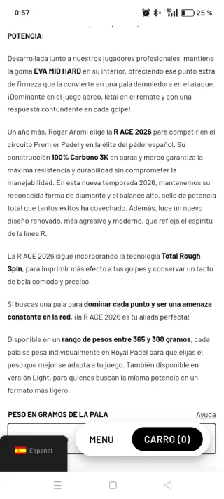 !!2026!! Royal Padel R-Ace M27 Pala Pádel 355 gr.