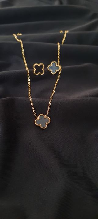 Conjunto Van Cleef Acero Inoxidable Oro 22k Negro