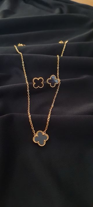 Conjunto Van Cleef Acero Inoxidable Oro 22k Negro