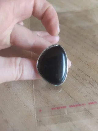 Anello Pietra Nera Acciaio Regolabile