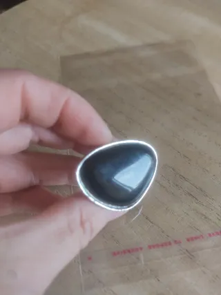 Anello Pietra Nera Acciaio Regolabile