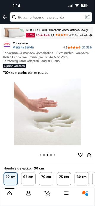 Almohada Todocama Viscoelástica 150 cm