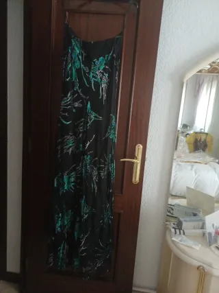 Vestido largo fiesta negro y verde