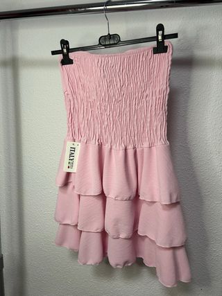 Vestido volantes rosa palo