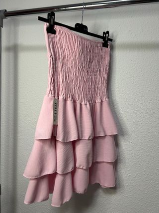 Vestido volantes rosa palo