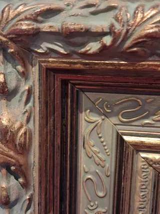 Cuadro Óleo Flores Cesta Madera antiguo