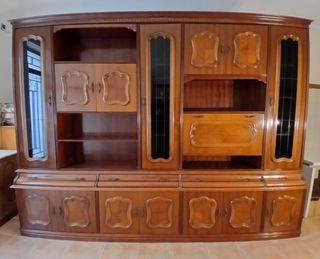 Mueble librería comedor madera y cristal