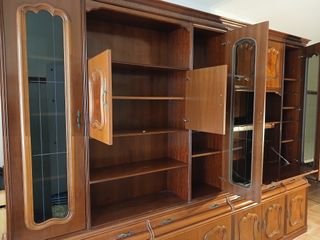 Mueble librería comedor madera y cristal