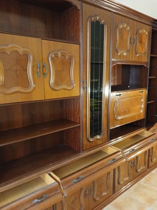 Mueble librería comedor madera y cristal