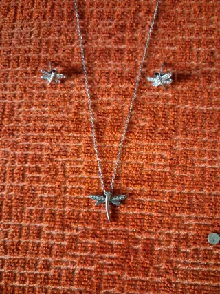 Conjunto plata: pendientes, cadena y pulsera