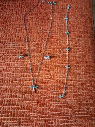 Conjunto plata: pendientes, cadena y pulsera