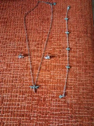 Conjunto plata: pendientes, cadena y pulsera