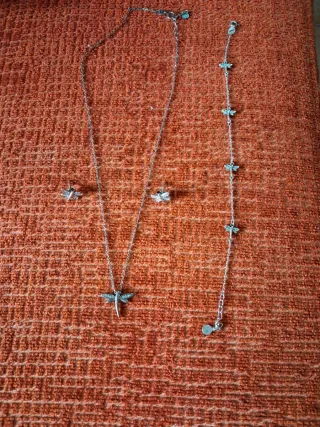 Conjunto plata: pendientes, cadena y pulsera