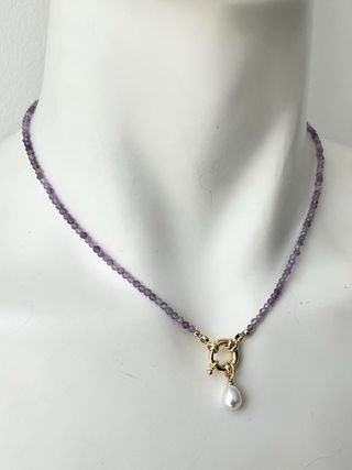 Collana perle rosa e perla pendente 45 cm - Nuova