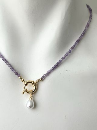 Collana perle rosa e perla pendente 45 cm - Nuova