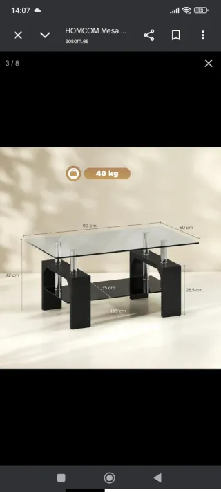 Mesa de centro de cristal y madera