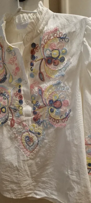 Blusa Blanca Bordada Boho Talla S