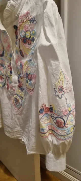 Blusa Blanca Bordada Boho Talla S