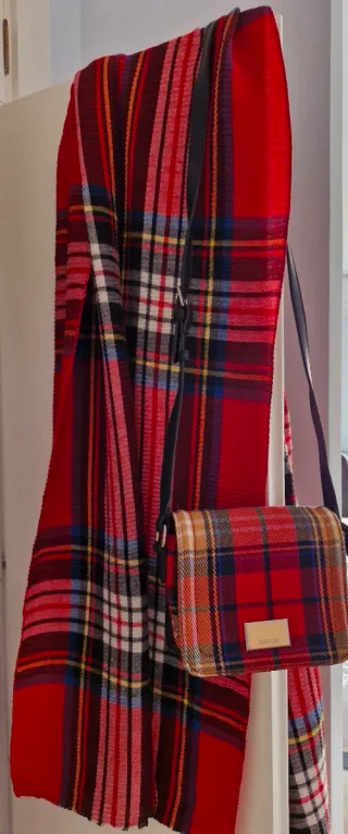 Conjunto Bolso y Bufanda Tartán Rojo