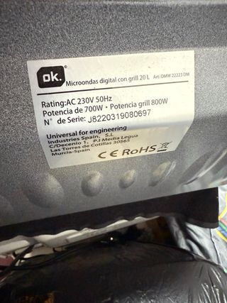 Microondas OK Gris con Grill