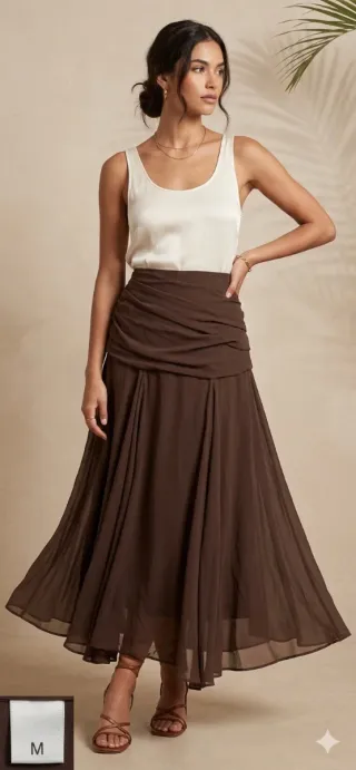 Falda Larga Chifón Marrón Talla M
