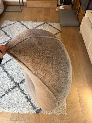 Puf grande tela beige y gris