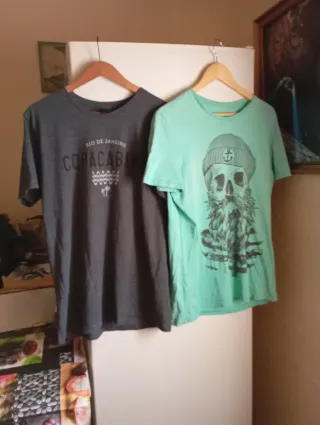 2 Camisetas Grises y Turquesa