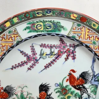 Coppia di piatti in porcellana cinesi con galli