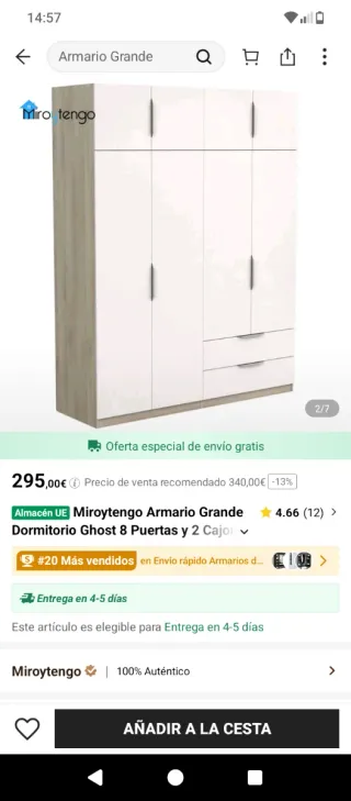 Ropero 4 puertas blanco y madera