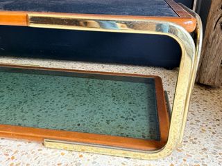 Mesa centro vintage cristal y madera 80s