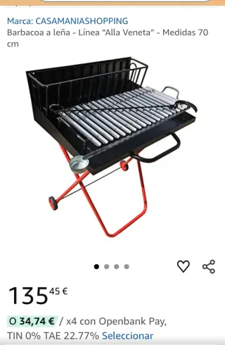 Barbacoa metálica negra y roja sin usar