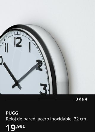 Reloj de Pared Ikea PUGG 32cm Acero Inoxidable