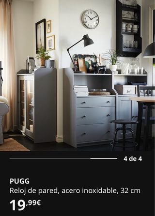 Reloj de Pared Ikea PUGG 32cm Acero Inoxidable