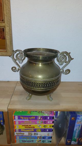 Jarrón decorativo metal dorado y plateado