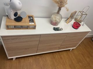 Aparador 3 puertas madera y blanco lacado