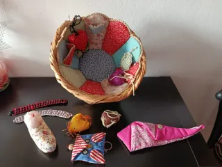 Costurero artesanal patchwork mimbre