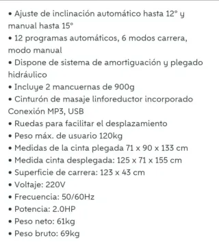 Cinta de correr en perfecto estado con masajeador