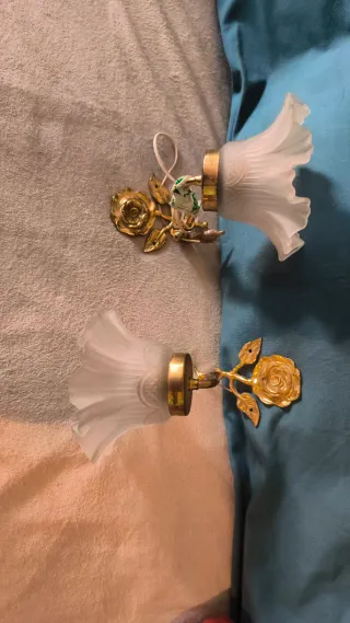 Juego 2 Lámparas Bronce Pared Flor Cristal